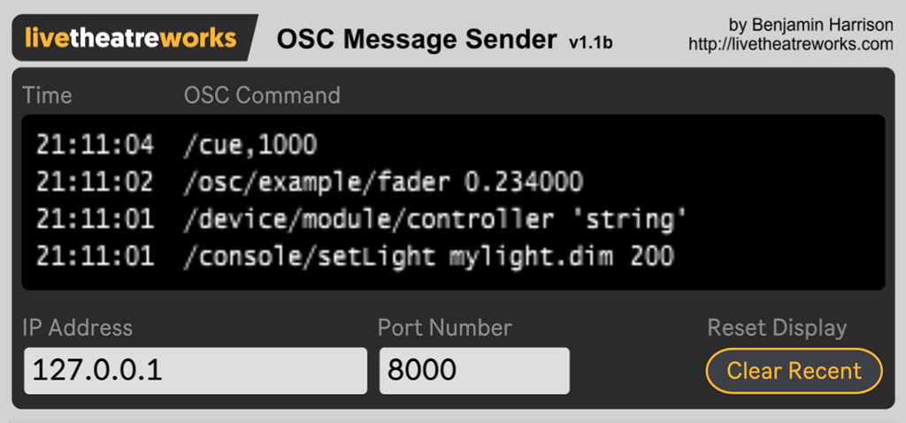 Image of the OSC Message Sender plugin interface.